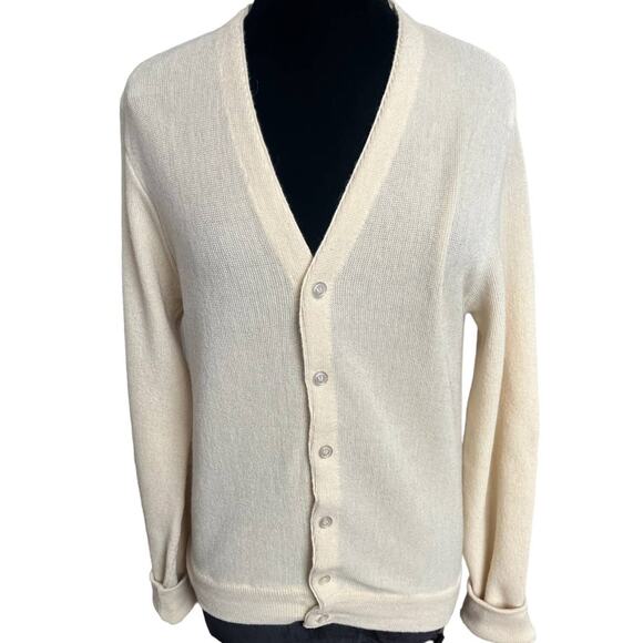 Vintage 70s Cream Beige Van Cort Cardigan Sweater Casual Layering Medium Spring - Picture 1 of 6